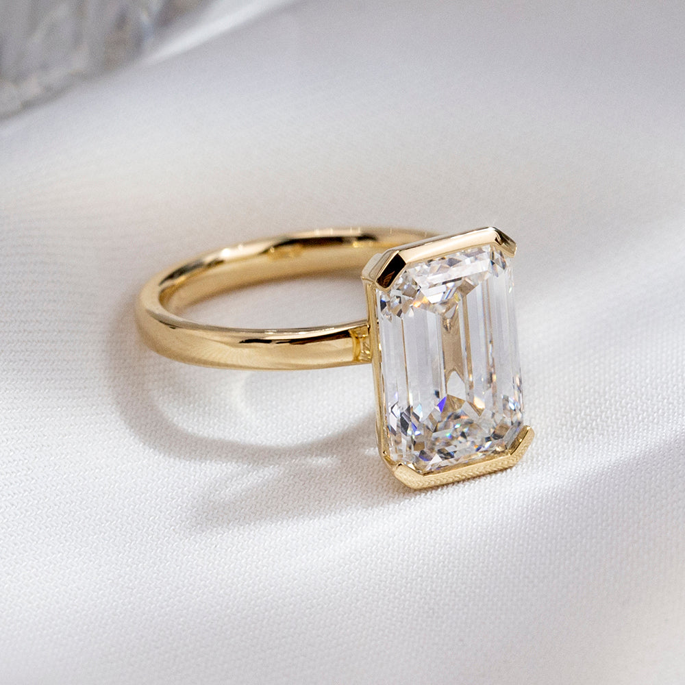 Eco-1879: The Golden Axis – Lab-Grown Emerald-Cut Diamond Solitaire Ring in 18K Yellow