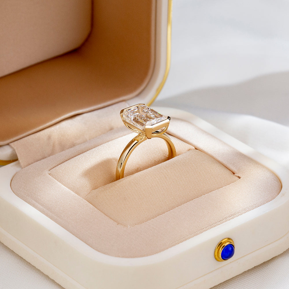 Eco-1879: The Golden Axis – Lab-Grown Emerald-Cut Diamond Solitaire Ring in 18K Yellow