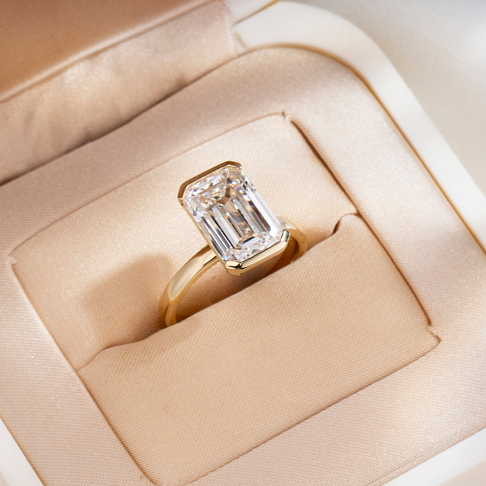 Eco-1879: The Golden Axis – Lab-Grown Emerald-Cut Diamond Solitaire Ring in 18K Yellow