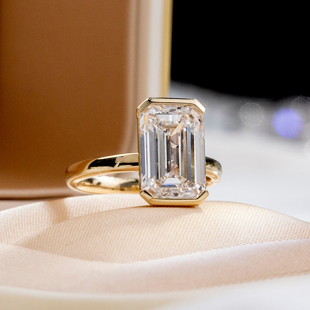 Eco-1879: The Golden Axis – Lab-Grown Emerald-Cut Diamond Solitaire Ring in 18K Yellow