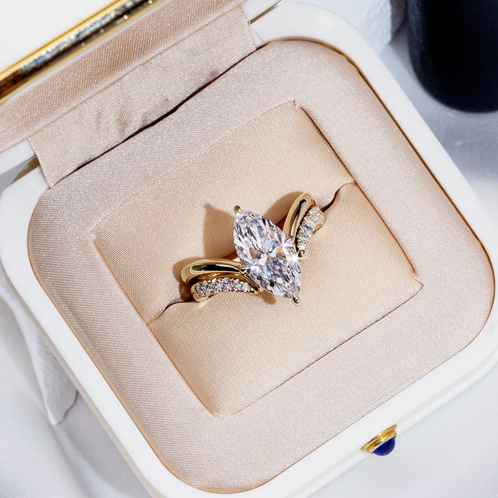 Eco-1876: Wings of Light – Lab-Grown Marquise Diamond Split Shank Ring in 18K Yellow