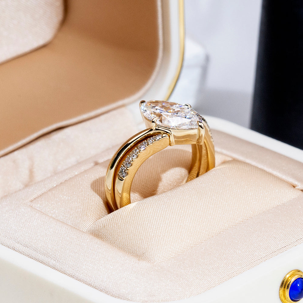 Eco-1876: Wings of Light – Lab-Grown Marquise Diamond Split Shank Ring in 18K Yellow