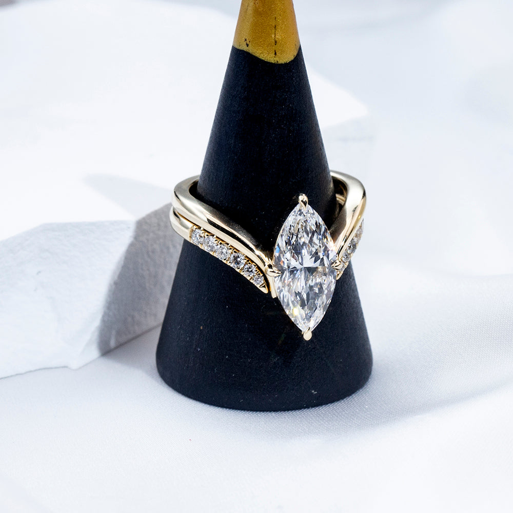 Eco-1876: Wings of Light – Lab-Grown Marquise Diamond Split Shank Ring in 18K Yellow