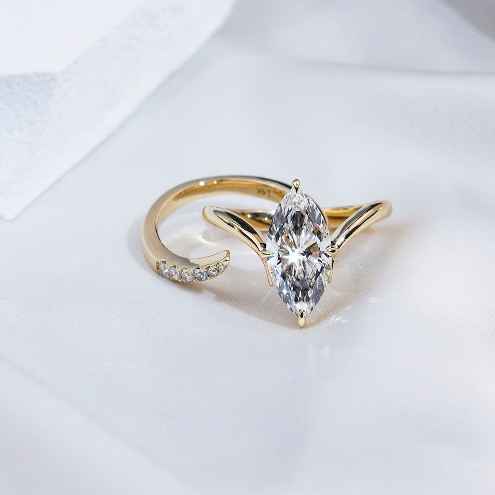 Eco-1876: Wings of Light – Lab-Grown Marquise Diamond Split Shank Ring in 18K Yellow