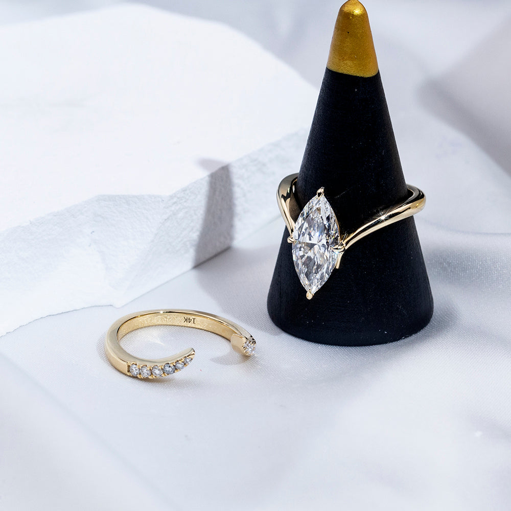 Eco-1876: Wings of Light – Lab-Grown Marquise Diamond Split Shank Ring in 18K Yellow