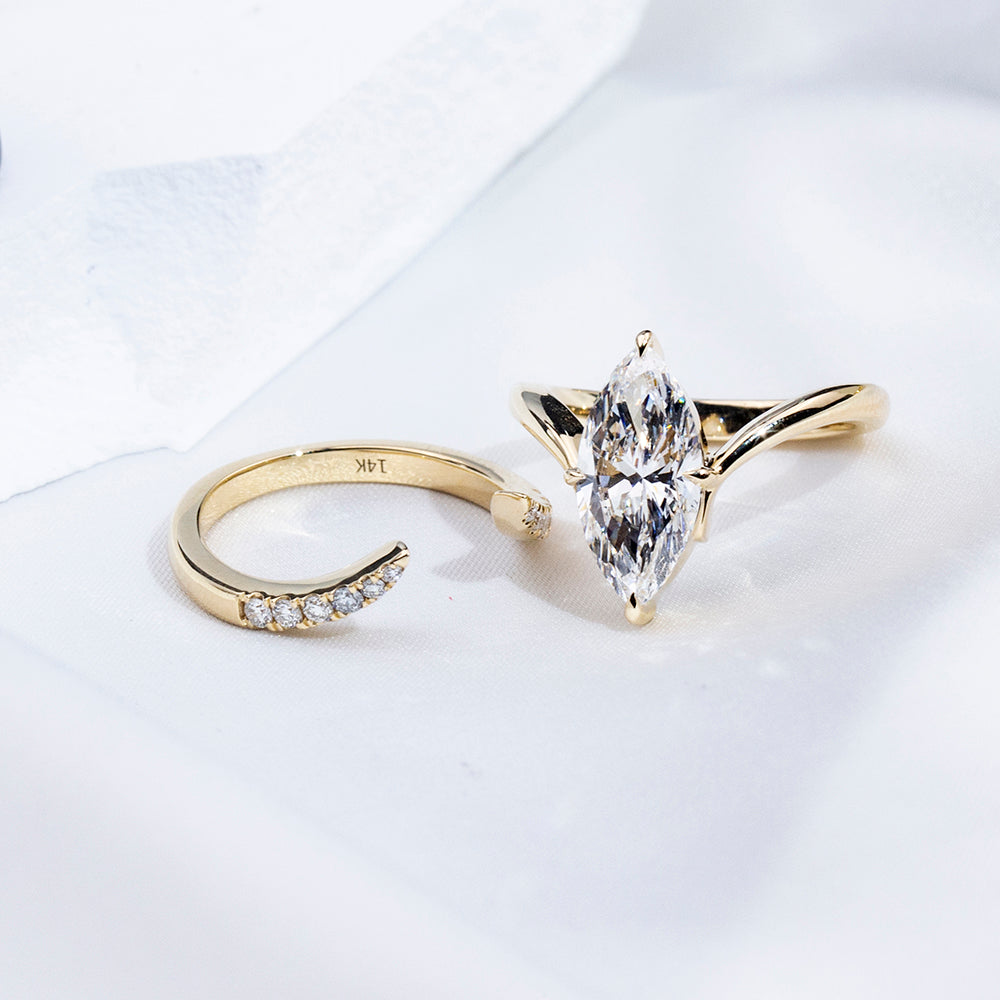 Eco-1876: Wings of Light – Lab-Grown Marquise Diamond Split Shank Ring in 18K Yellow