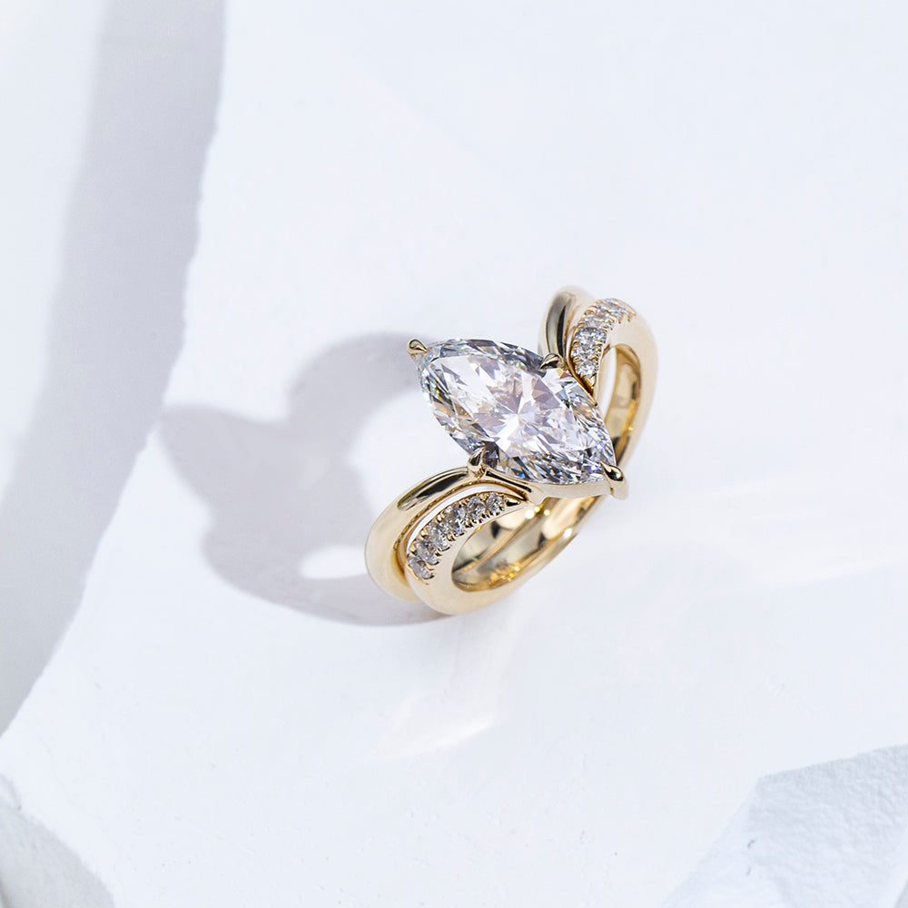 Eco-1876: Wings of Light – Lab-Grown Marquise Diamond Split Shank Ring in 18K Yellow