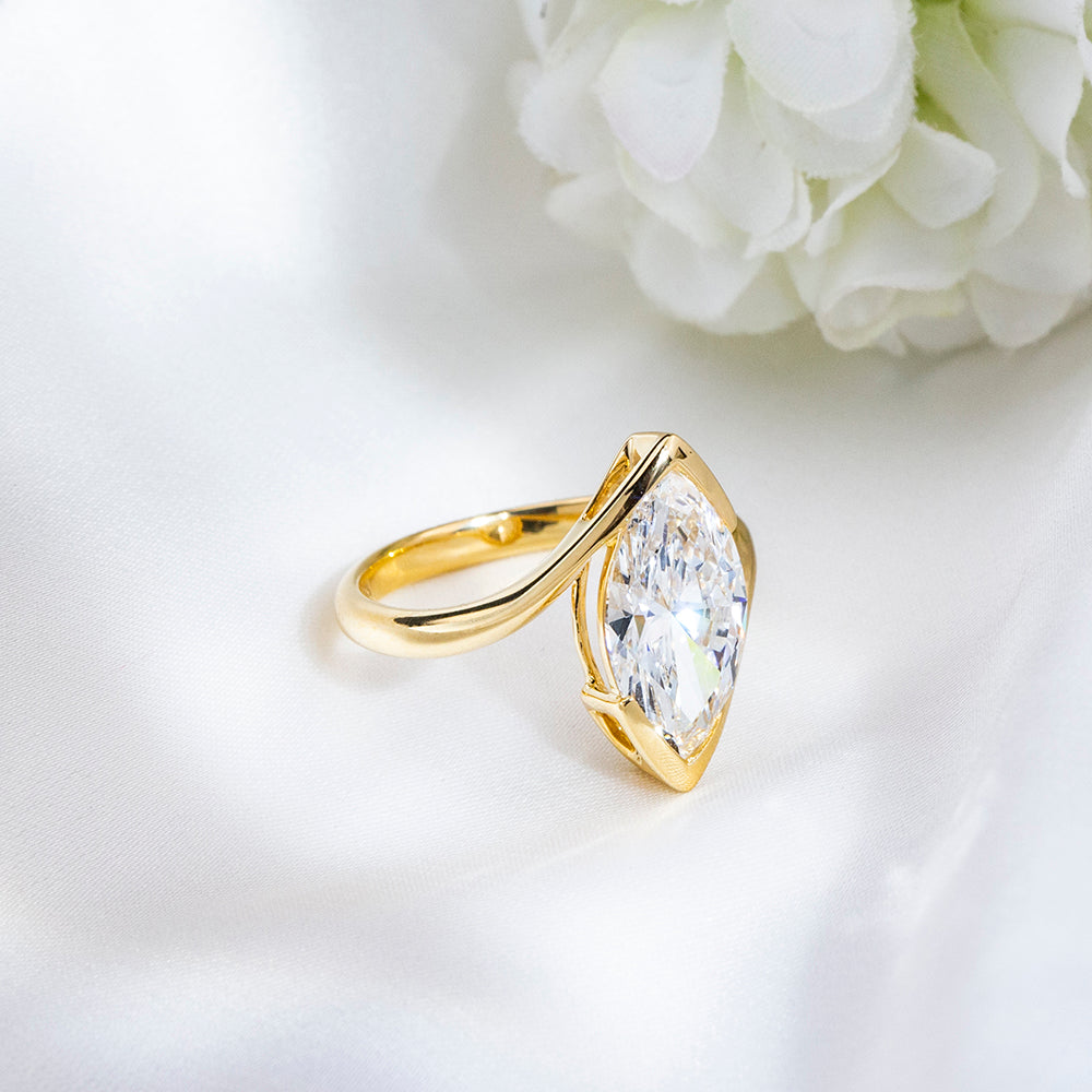 Eco-1886: Golden Orbit – Lab-Grown Marquise Diamond Sculptural Ring in 18K Yellow Gold