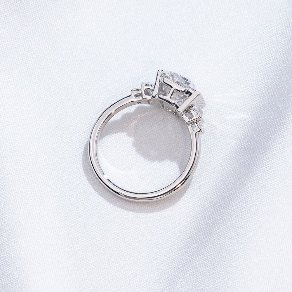 Eco-1882: Stairway of Light – Lab-Grown Emerald-Cut Diamond Ring in 18K White Gold with Graduated Baguette Accents