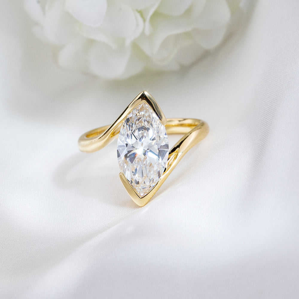 Eco-1886: Golden Orbit – Lab-Grown Marquise Diamond Sculptural Ring in 18K Yellow Gold