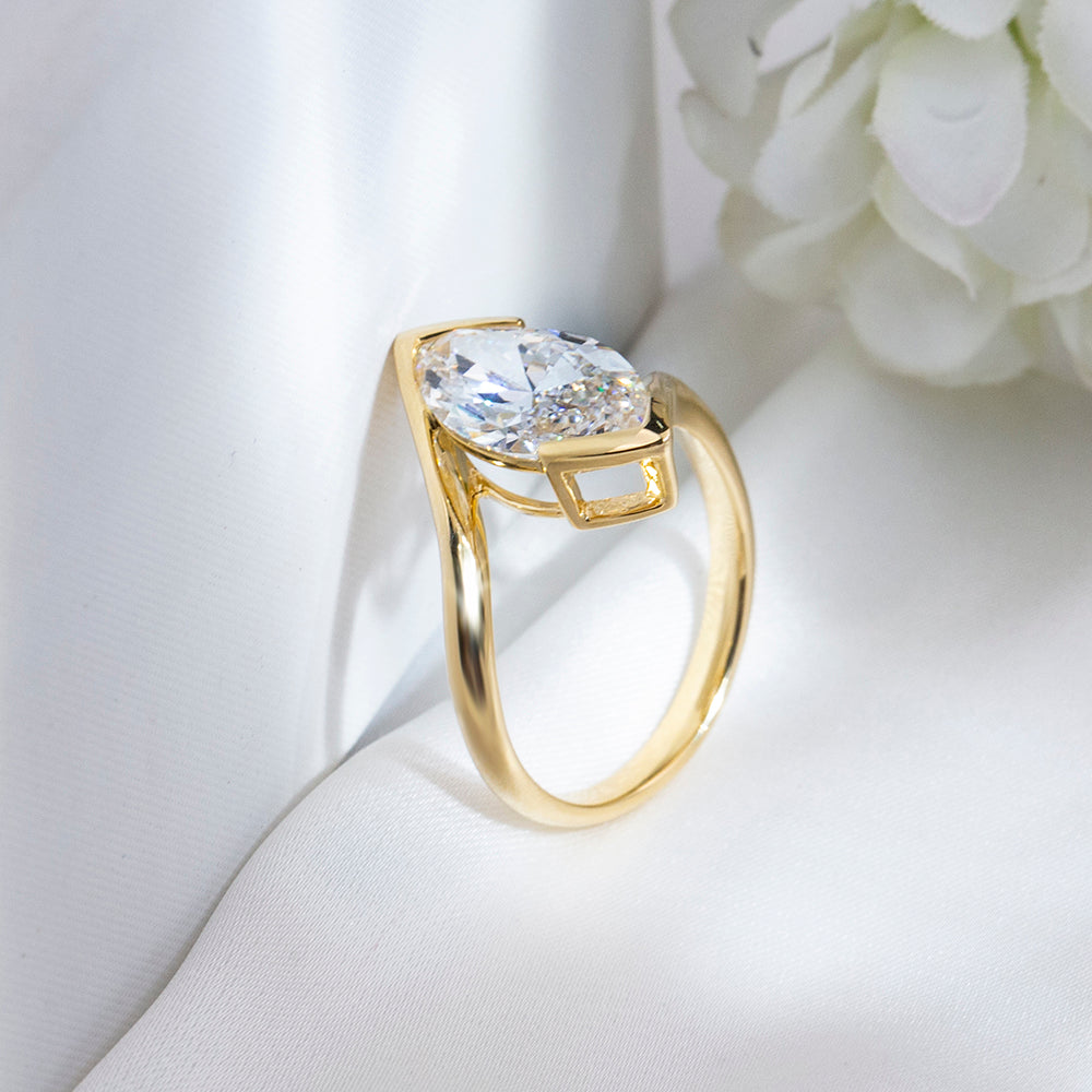 Eco-1886: Golden Orbit – Lab-Grown Marquise Diamond Sculptural Ring in 18K Yellow Gold