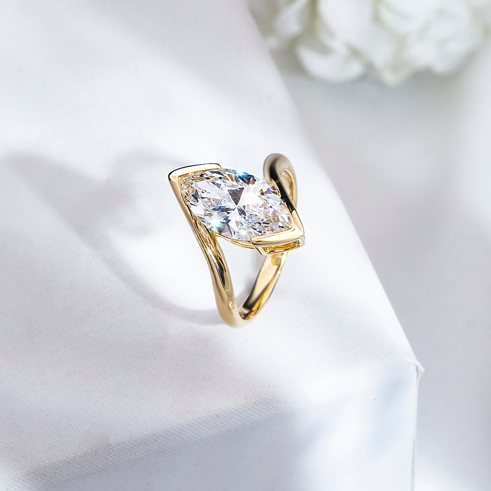Eco-1886: Golden Orbit – Lab-Grown Marquise Diamond Sculptural Ring in 18K Yellow Gold
