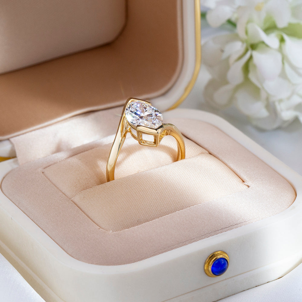 Eco-1886: Golden Orbit – Lab-Grown Marquise Diamond Sculptural Ring in 18K Yellow Gold