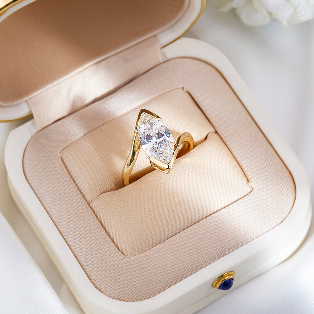 Eco-1886: Golden Orbit – Lab-Grown Marquise Diamond Sculptural Ring in 18K Yellow Gold