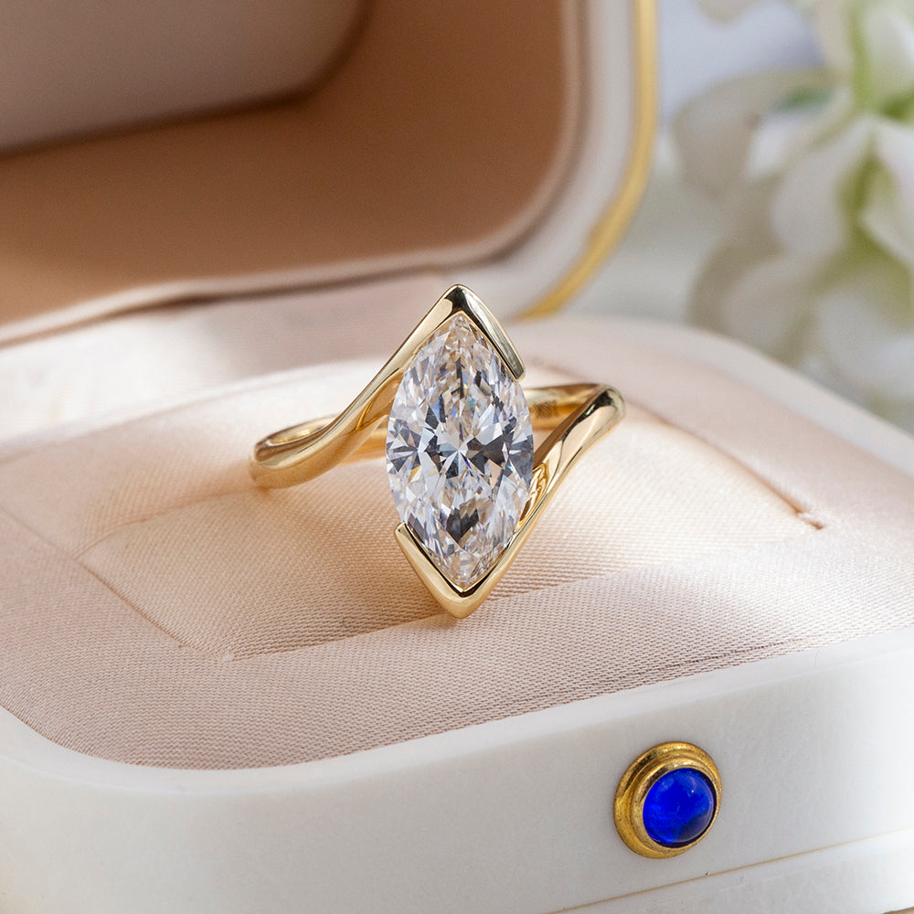 Eco-1886: Golden Orbit – Lab-Grown Marquise Diamond Sculptural Ring in 18K Yellow Gold