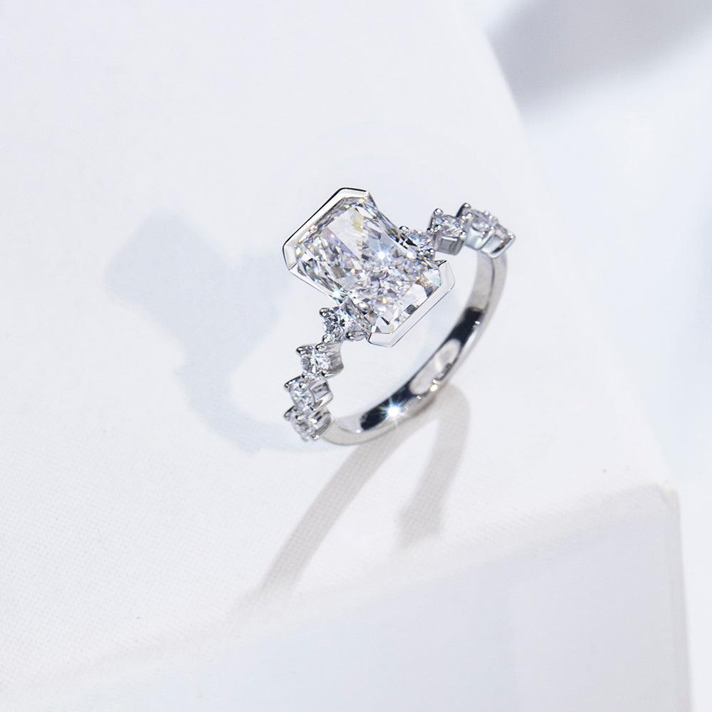 Eco-1881: Prism of Promise – Lab-Grown Radiant Diamond Engagement Ring in 18K White Gold