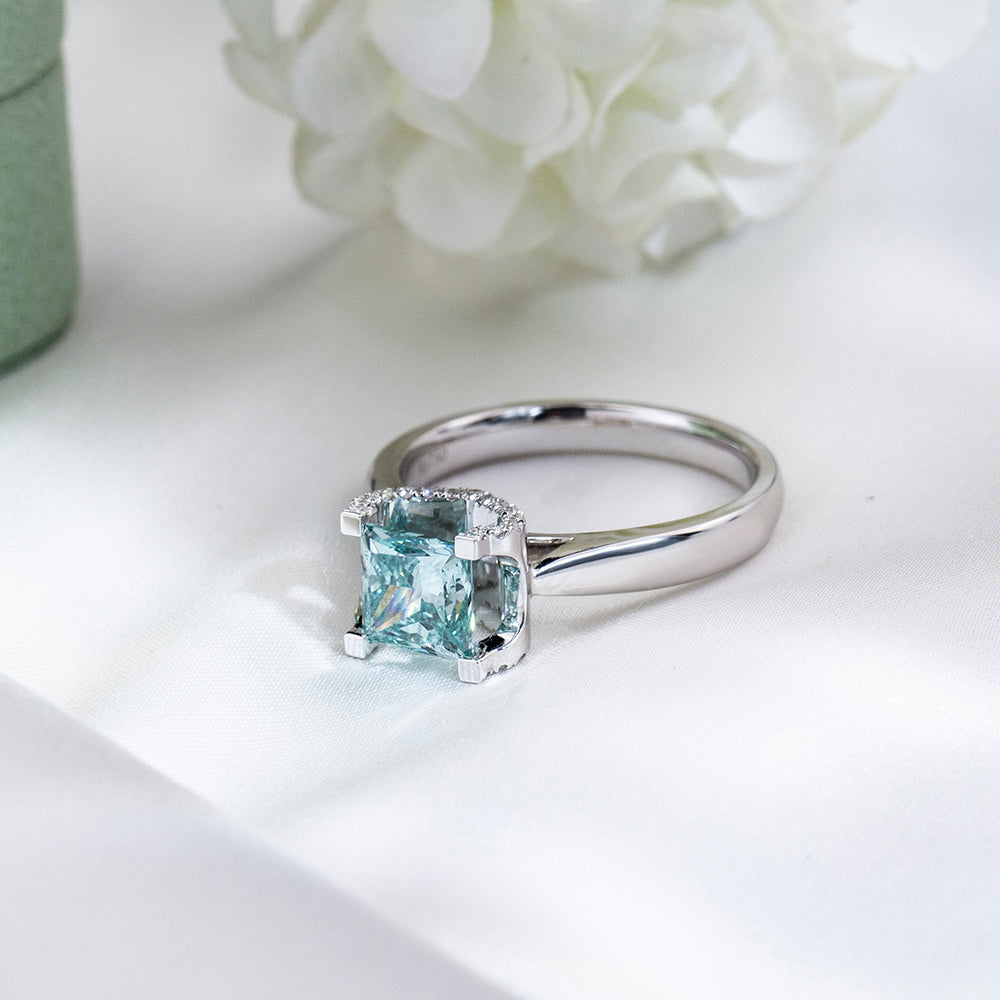 Eco-1887: Celestial Clarity – Lab-Grown Blue Diamond Ring in 18K White Gold