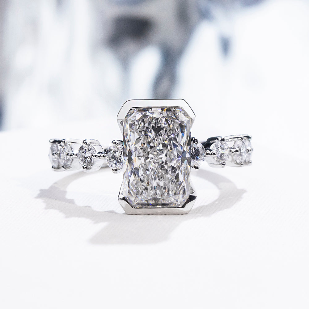 Eco-1881: Prism of Promise – Lab-Grown Radiant Diamond Engagement Ring in 18K White Gold