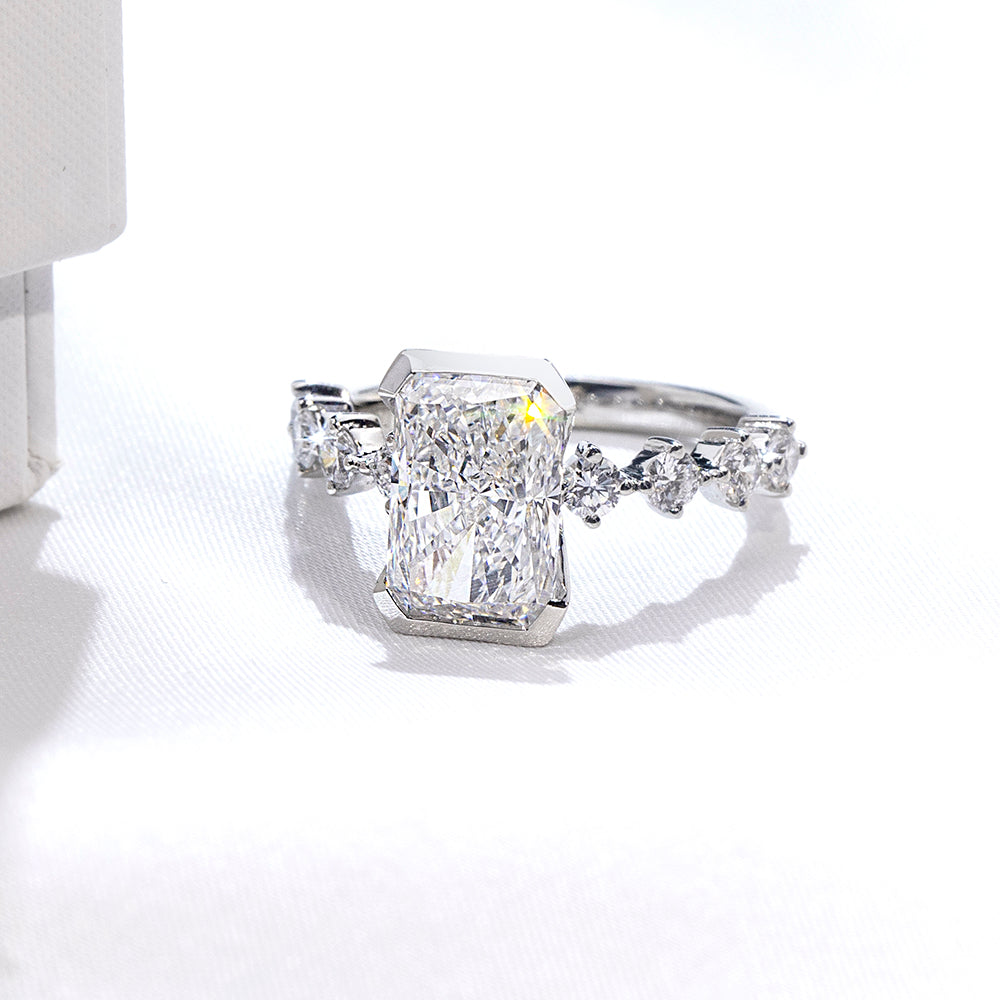 Eco-1881: Prism of Promise – Lab-Grown Radiant Diamond Engagement Ring in 18K White Gold