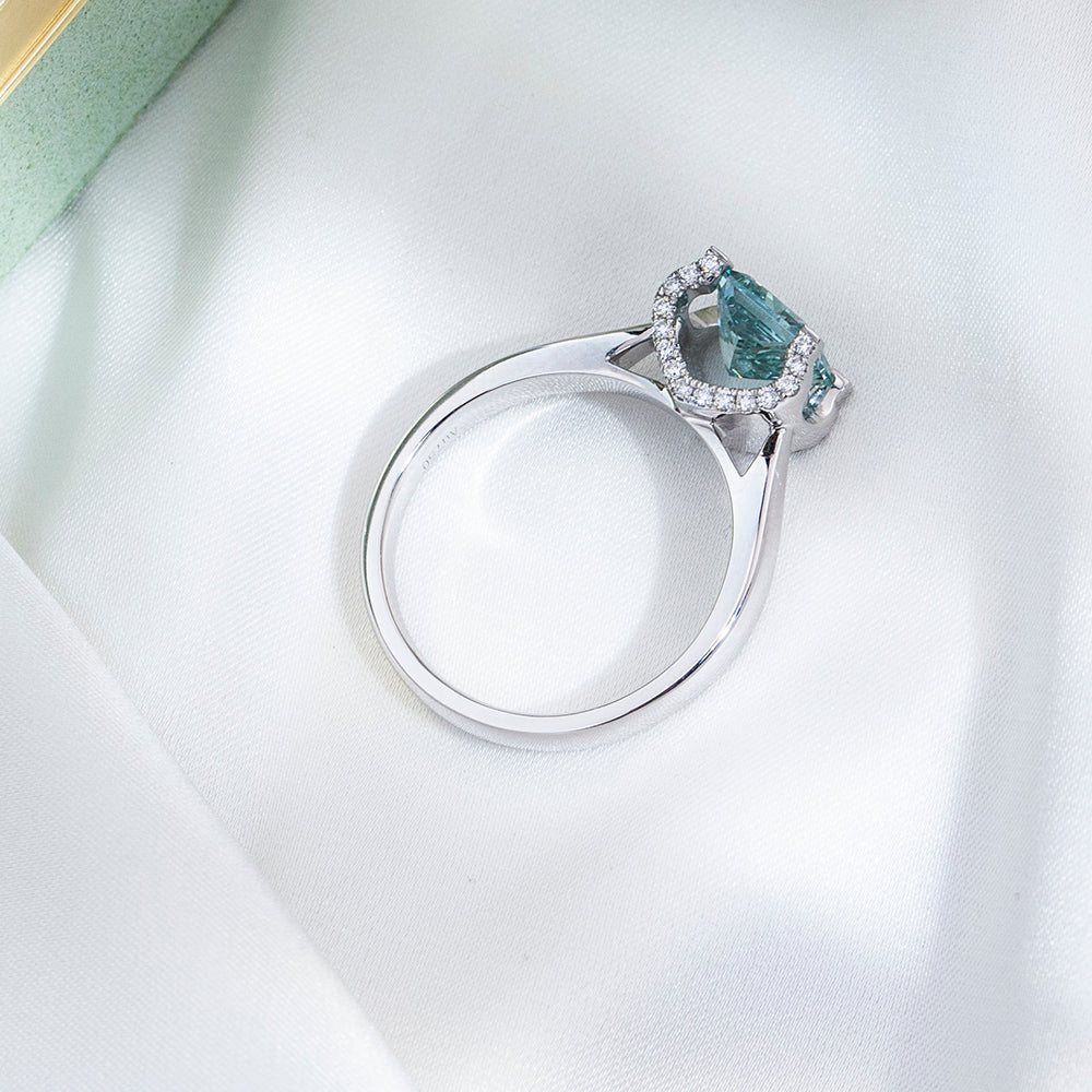 Eco-1887: Celestial Clarity – Lab-Grown Blue Diamond Ring in 18K White Gold