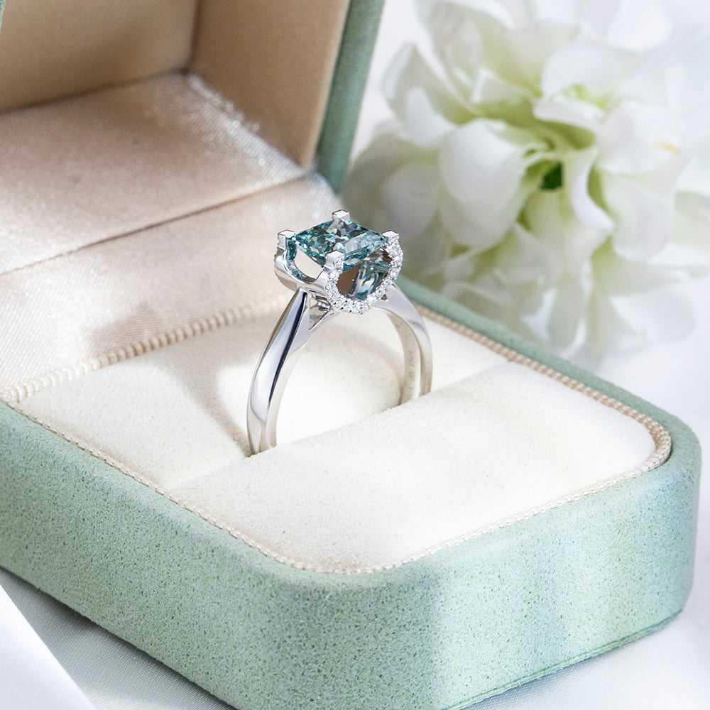 Eco-1887: Celestial Clarity – Lab-Grown Blue Diamond Ring in 18K White Gold