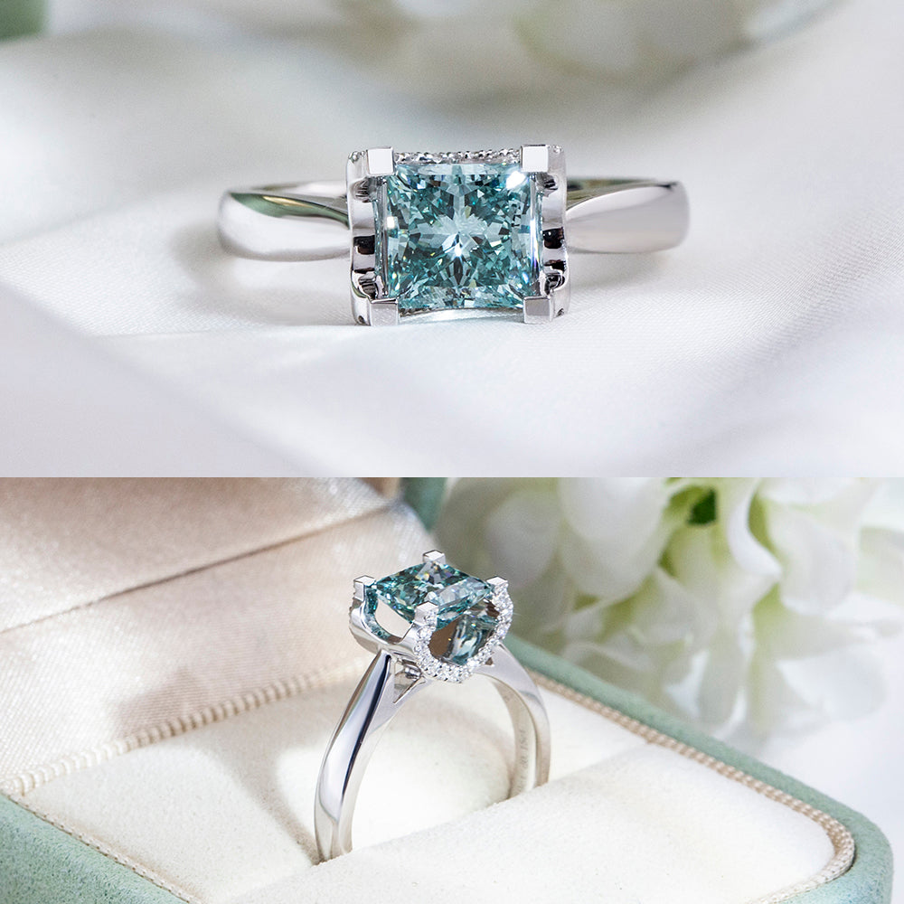 Eco-1887: Celestial Clarity – Lab-Grown Blue Diamond Ring in 18K White Gold