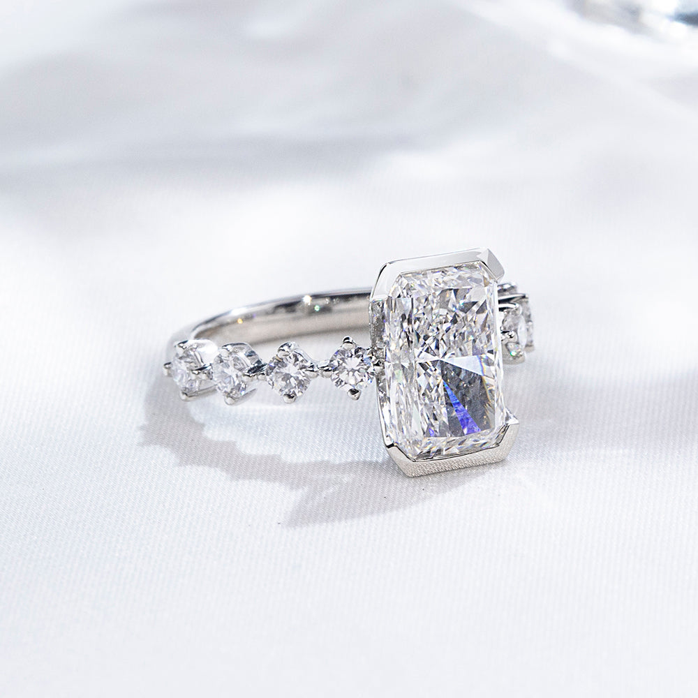 Eco-1881: Prism of Promise – Lab-Grown Radiant Diamond Engagement Ring in 18K White Gold