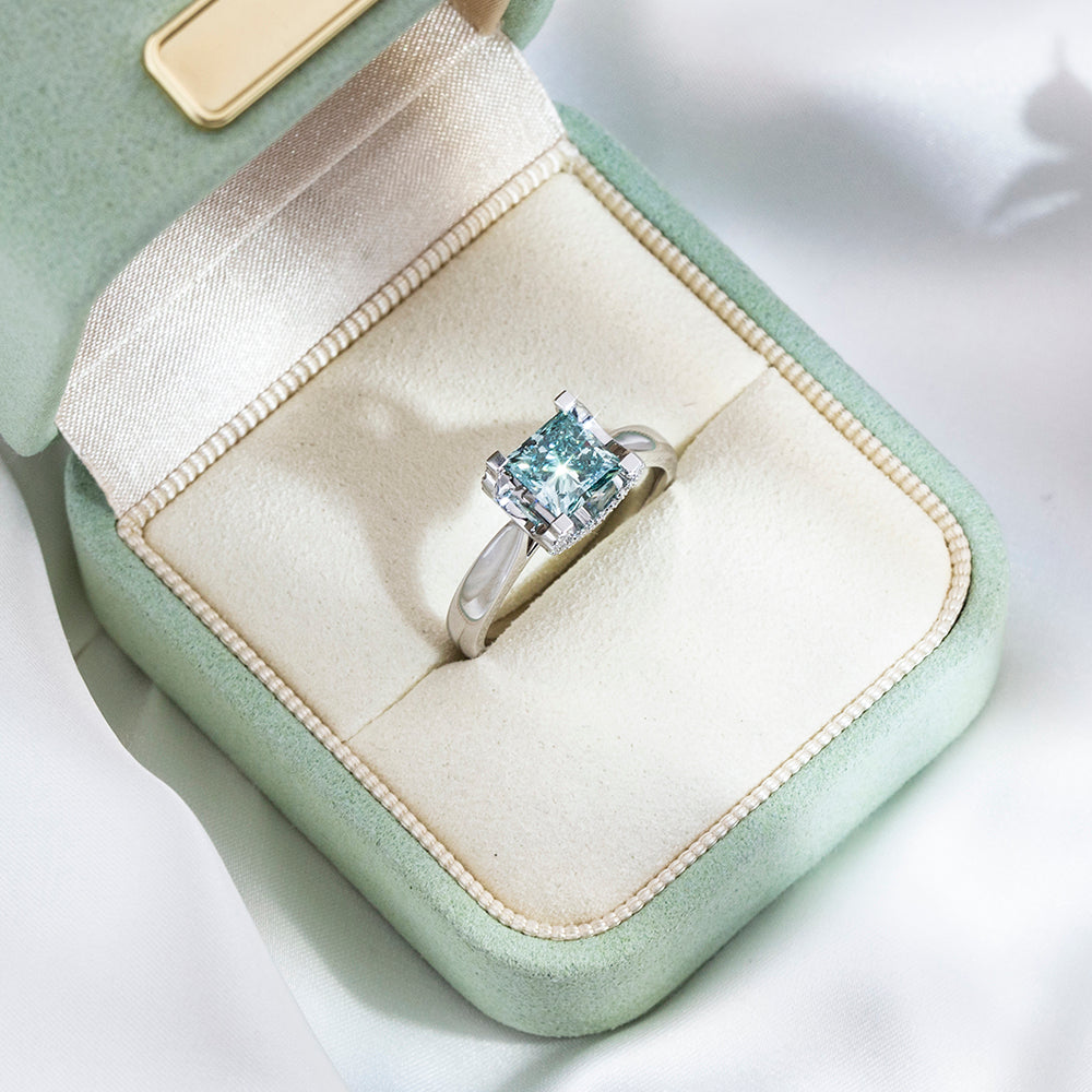 Eco-1887: Celestial Clarity – Lab-Grown Blue Diamond Ring in 18K White Gold