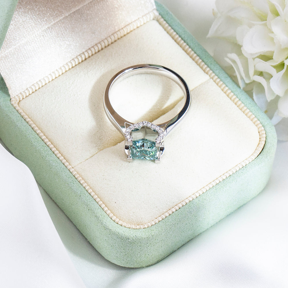 Eco-1887: Celestial Clarity – Lab-Grown Blue Diamond Ring in 18K White Gold