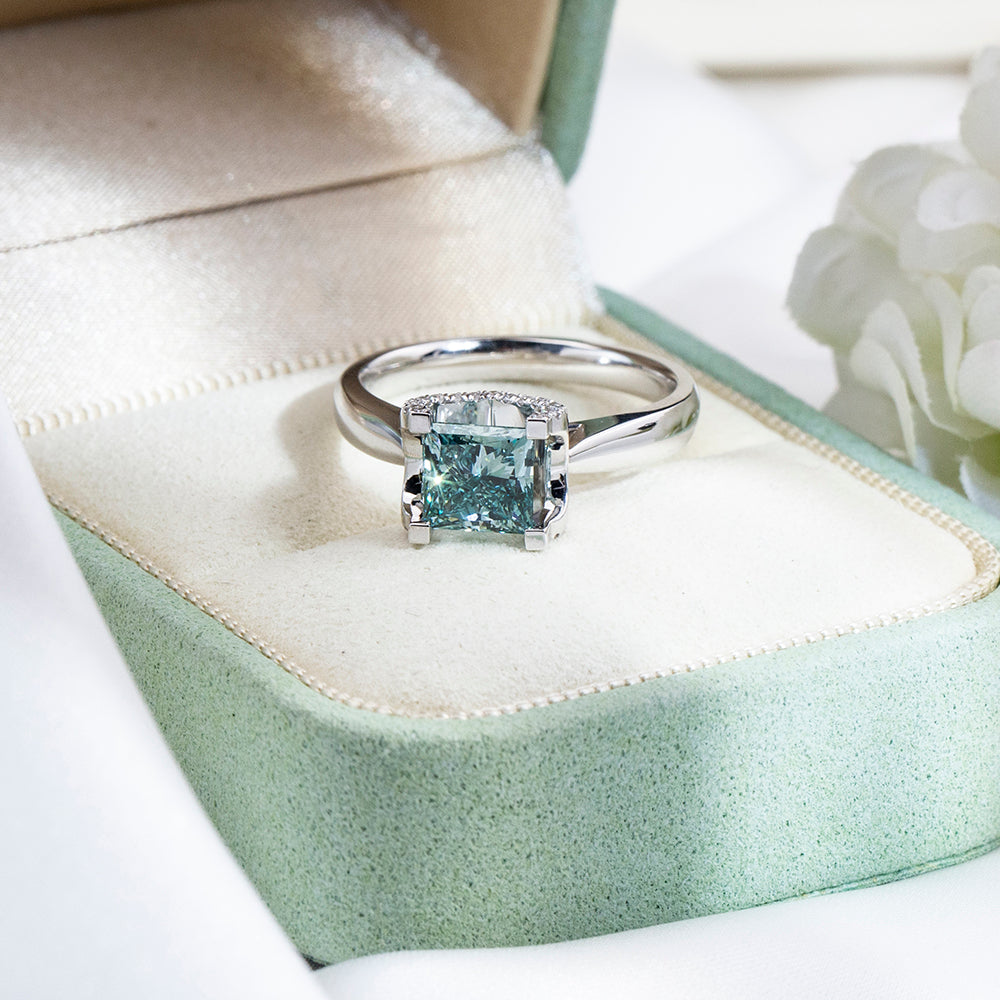 Eco-1887: Celestial Clarity – Lab-Grown Blue Diamond Ring in 18K White Gold