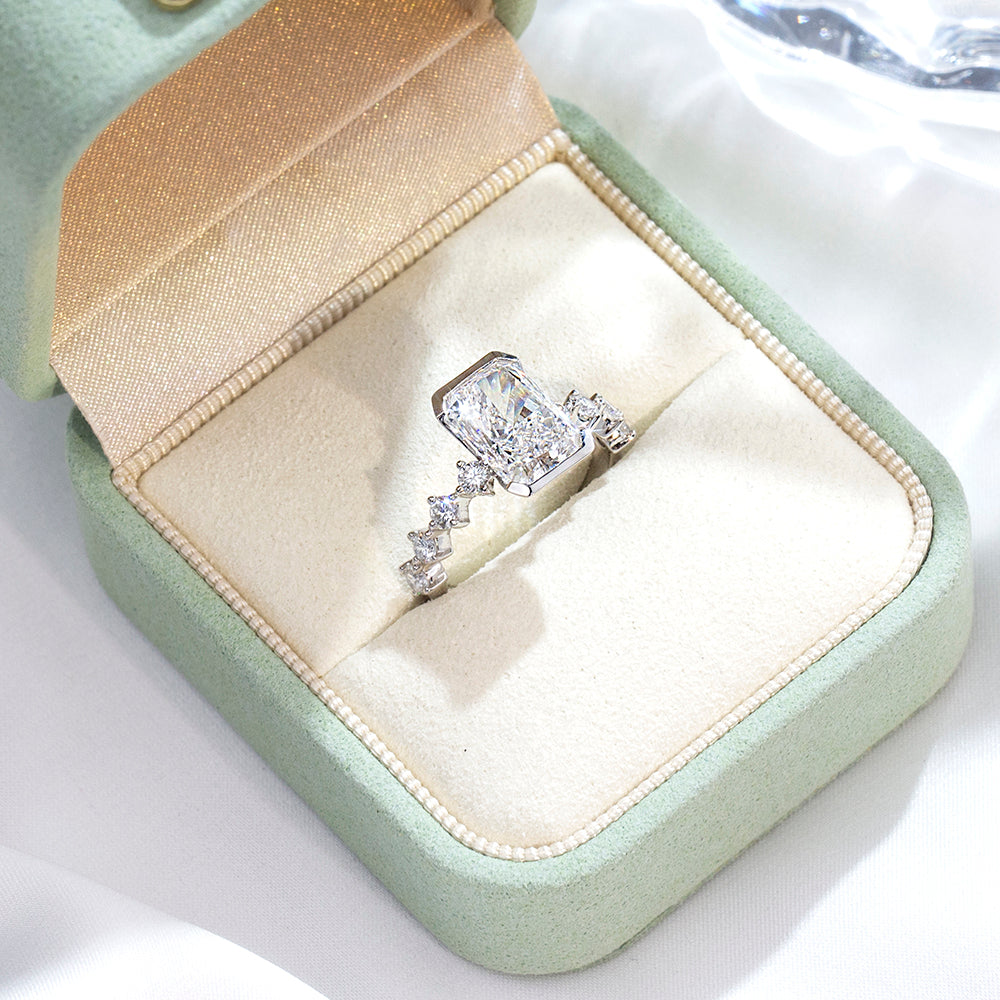 Eco-1881: Prism of Promise – Lab-Grown Radiant Diamond Engagement Ring in 18K White Gold