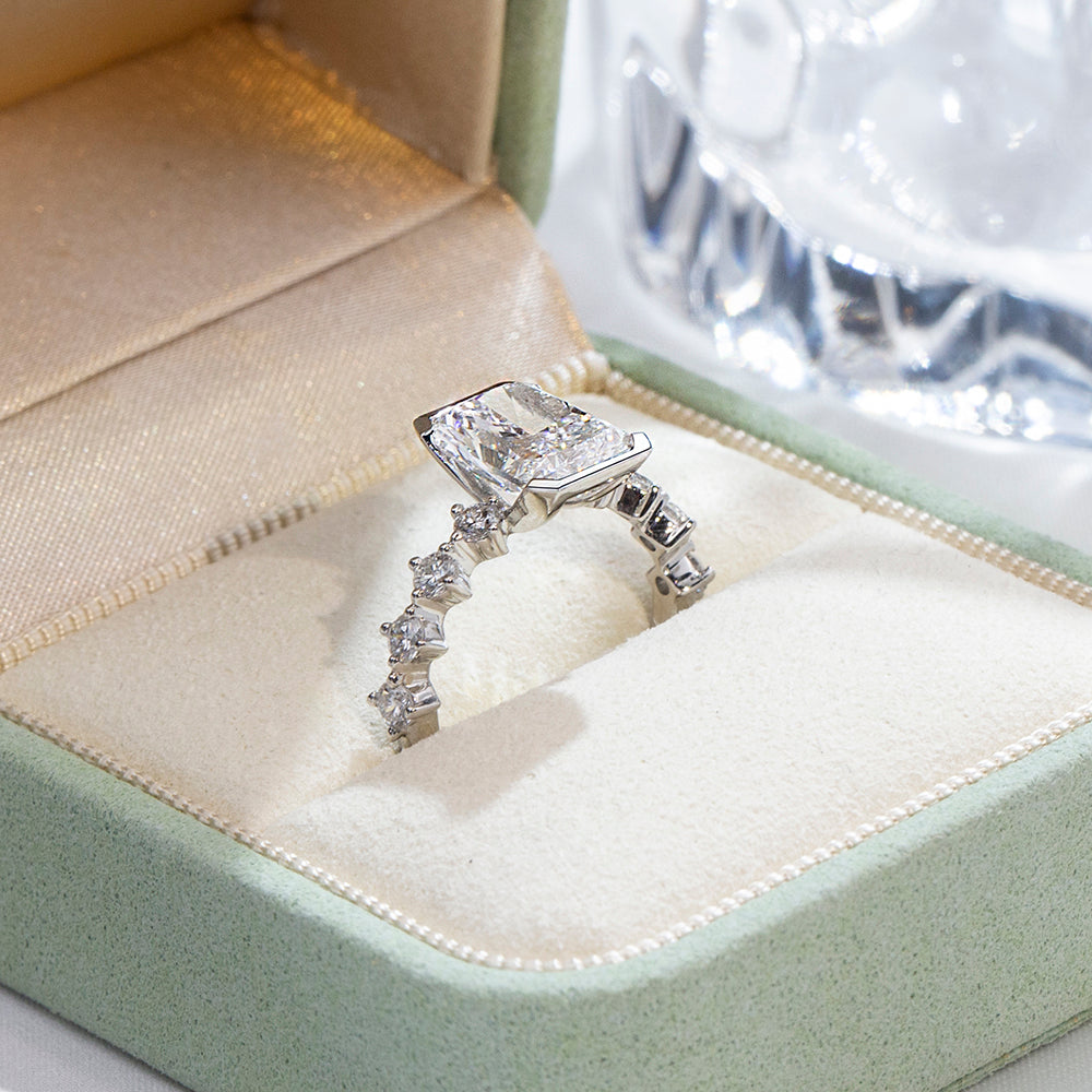 Eco-1881: Prism of Promise – Lab-Grown Radiant Diamond Engagement Ring in 18K White Gold