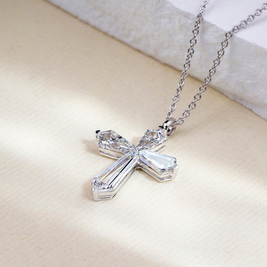 Econ-907 "Grace in Geometry" Lab-Grown Diamond Cross Pendant Necklace