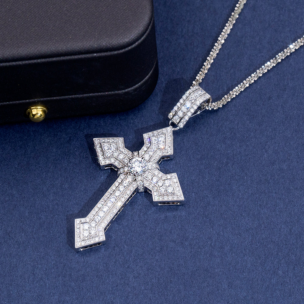 Econ-908 "Sanctum Radiant" Lab-Grown Diamond Pavé Cross Pendant Necklace