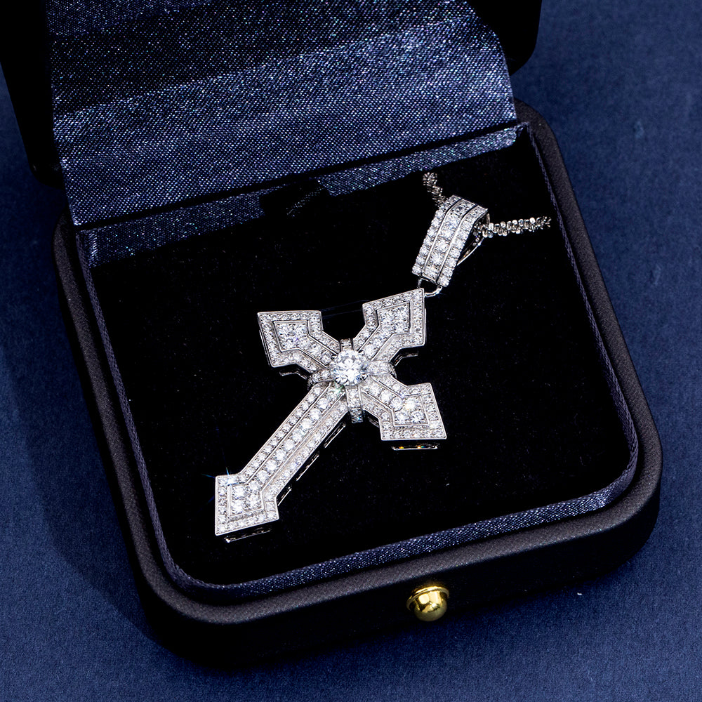 Econ-908 "Sanctum Radiant" Lab-Grown Diamond Pavé Cross Pendant Necklace