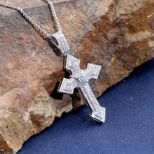 Econ-908 "Sanctum Radiant" Lab-Grown Diamond Pavé Cross Pendant Necklace