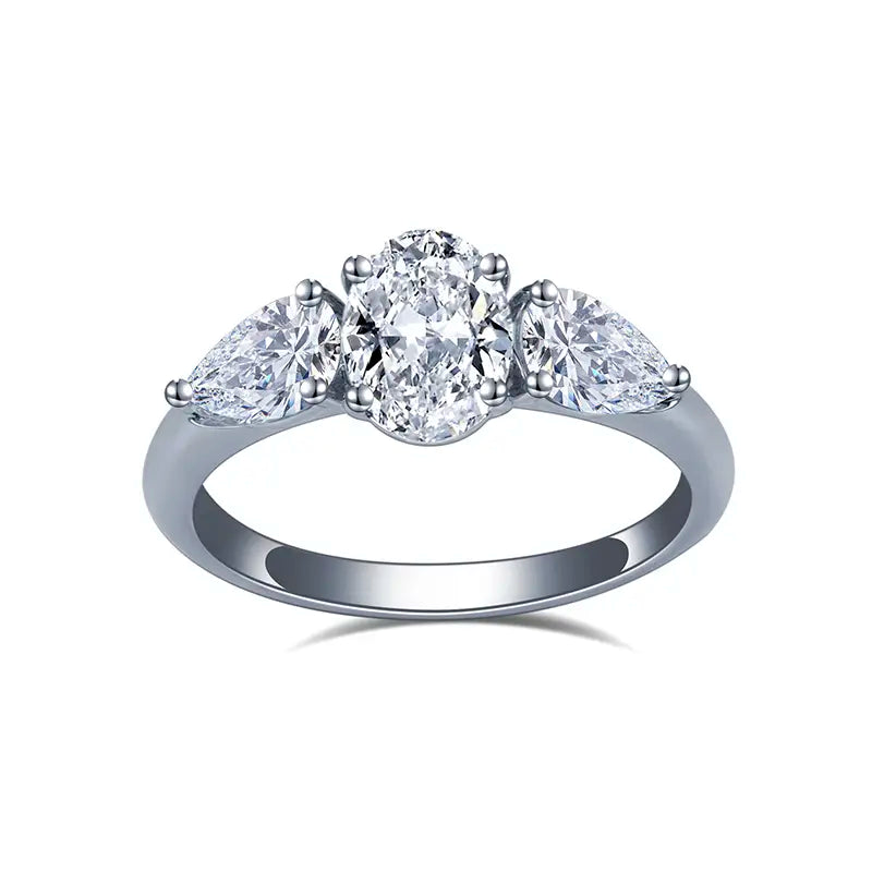 Eco-1203 | 18K White Gold Three-Stone 1.03CT Oval Lab-Grown Diamond Ring