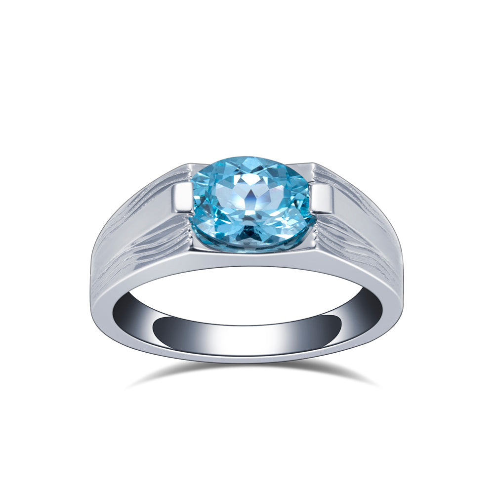 Eco-1797: Azure Orbit – Lab-Grown Blue Diamond Bezel Ring in 18K White Gold