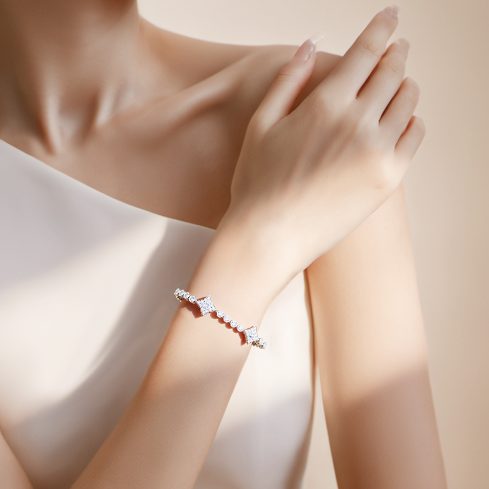 Ecob-641: プリズム・オブ・グレース – 18Kホワイトゴールド製ラボグロウンダイヤモンドブレスレット