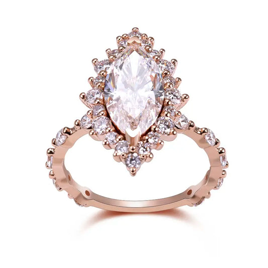 Eco-1436 | 14K Rose Gold 3.07CT Marquise-Cut Lab-Grown Diamond Halo Ring