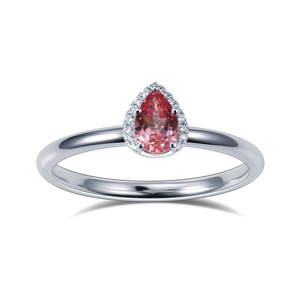 Eco-1829: Blush Aurora – Lab-Grown Pink Sapphire Halo Ring in 18K White Gold