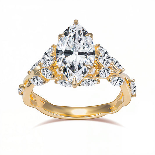 Eco-1883: Garden of Light – Lab-Grown Marquise Diamond Leaf Ring in 18K Yellow Gold