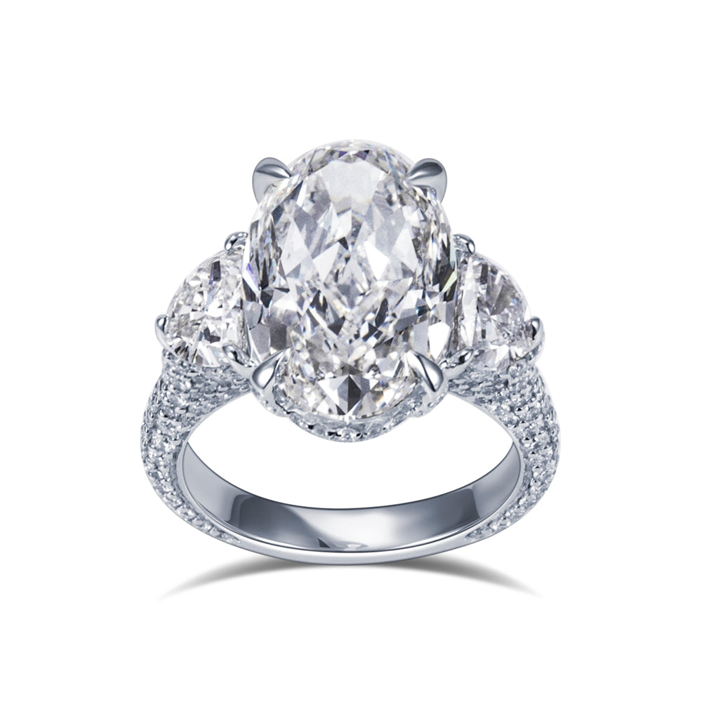 Eco-1893: Light Ascendant – Lab-Grown Oval Diamond Trilogy Ring in 18K White Gold