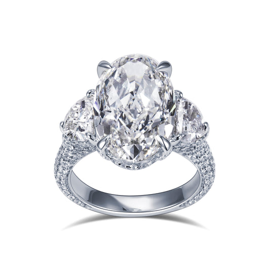Eco-1893: Light Ascendant – Lab-Grown Oval Diamond Trilogy Ring in 18K White Gold