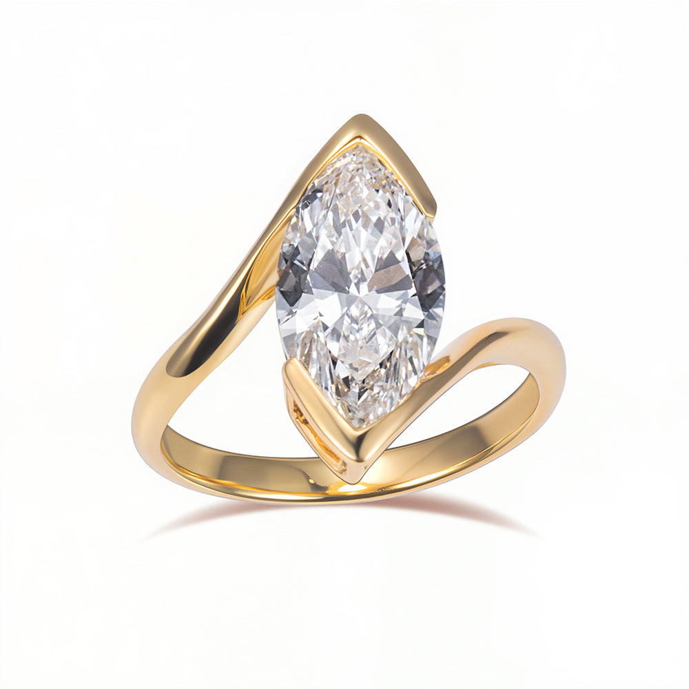 Eco-1886: Golden Orbit – Lab-Grown Marquise Diamond Sculptural Ring in 18K Yellow Gold