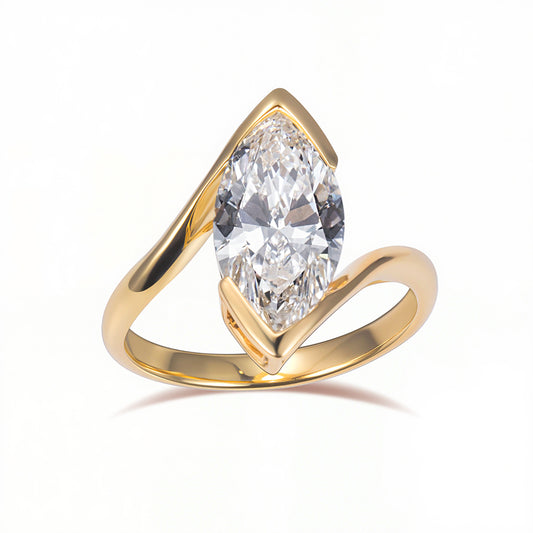 Eco-1886: Golden Orbit – Lab-Grown Marquise Diamond Sculptural Ring in 18K Yellow Gold