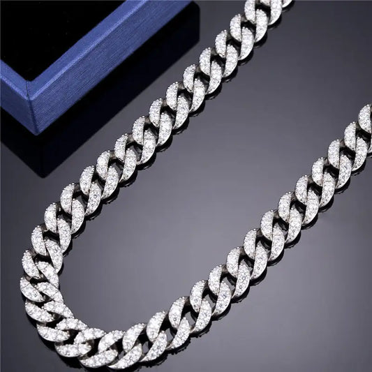Ecogemma 10mm Moissanite Cuban Link Chain Necklace