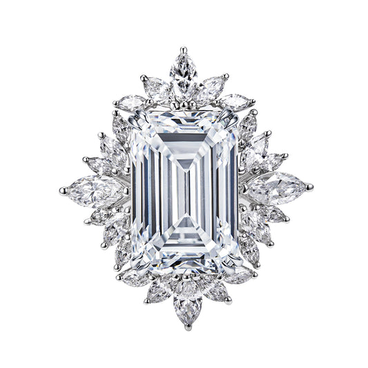 Eco-1842: Starburst Grace – Anillo floral con halo de diamantes cultivados en laboratorio en oro blanco de 18 quilates