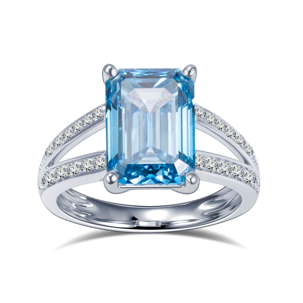 Eco-1821: Azure Radiance – Lab-Grown Blue Diamond Split-Shank Ring in 18K White Gold