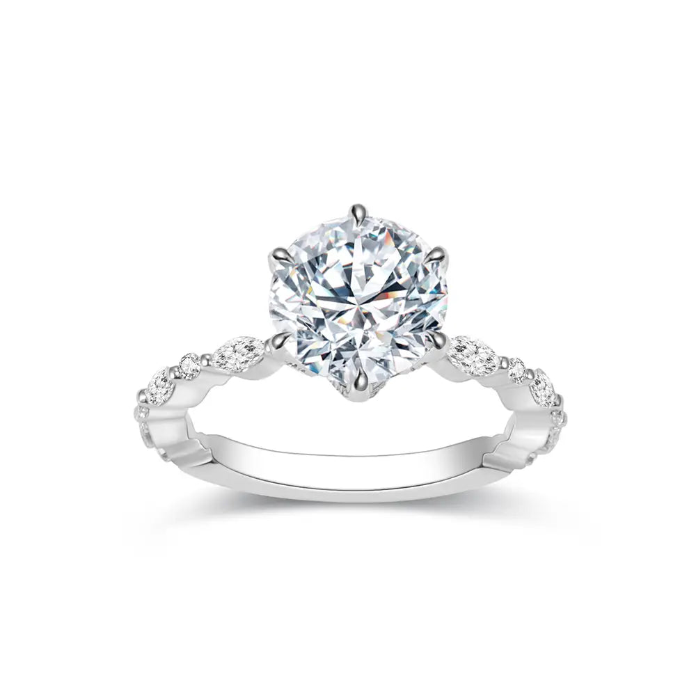 Eco-1662 | 18K White Gold 2.5CT Round-Cut Lab-Grown Diamond Engagement Ring